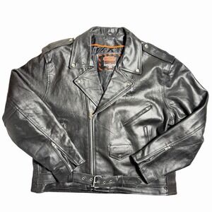 Interstate Leather 3XL Black Leather Motorcycle Biker Jacket Belted Moto